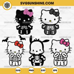 Bundle Hello Kitty Skeleton SVG, Hello Kitty Halloween SVG Bundle, Kitty Skeleton SVG