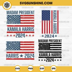 Bundle Kamala Harris 2024 American Flag SVG, Madam President Kamala Harris 2024 SVG