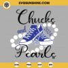 Chucks And Pearls 2024 Svg, Blue Converse Shoes And Pearls Svg