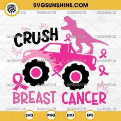 Crush Breast Cancer SVG, Funny Dinosaur Monster Truck Breast Cancer Awareness SVG