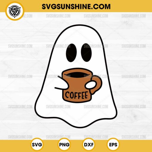 Spooky Ghost Coffee Svg, Halloween Svg, Cute Ghost Drinking Coffee Svg