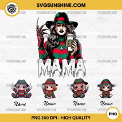 Freddy Krueger Mama PNG, Halloween Custom Kids Names PNG, Custom Horror Mom And Kids PNG