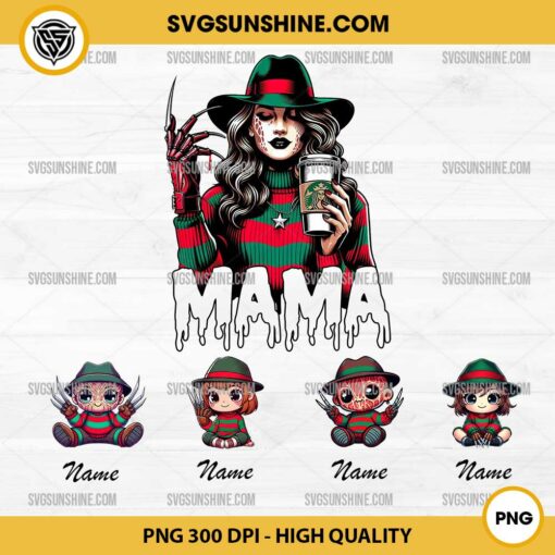 Freddy Krueger Mama PNG, Halloween Custom Kids Names PNG, Custom Horror Mom And Kids PNG