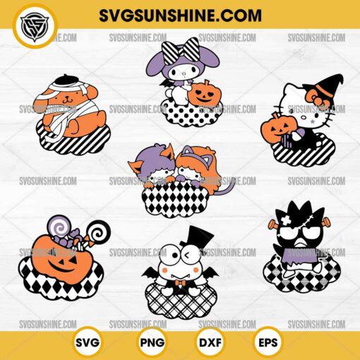 Halloween Hello Kitty Friends SVG, Sanrio Characters Halloween SVG Bundle