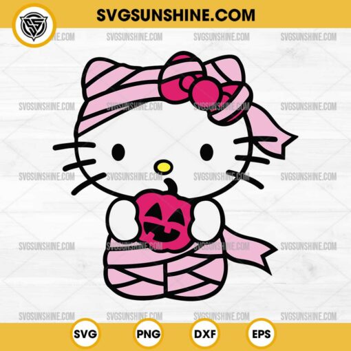 Halloween Hello Kitty Mummy SVG, Pink Hello Kitty Pumpkin SVG, Halloween SVG