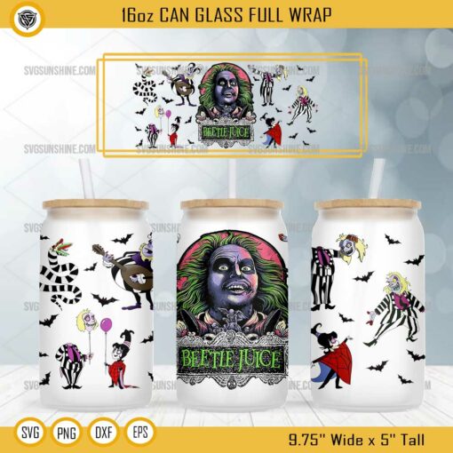 Halloween Horror Beetlejuice Libbey 16oz Can Glass Full Wrap PNG