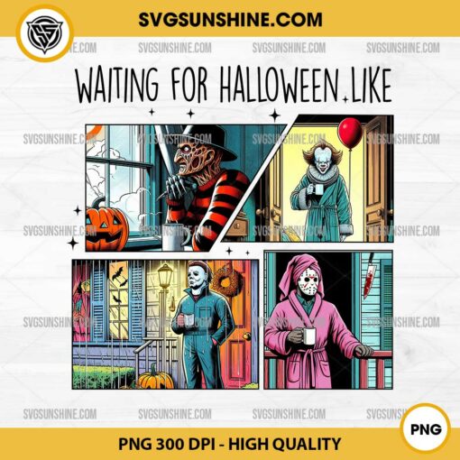 Halloween Horror Movie Characters Coffee PNG, Waitting For Halloween Like PNG File