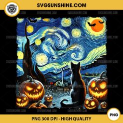 Halloween Vincent van Gogh Starry Night Black Cat PNG File