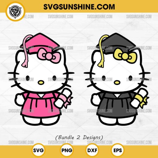 Bundle Hello Kitty Graduation SVG, Graduate Hello Kitty SVG, Pink Hello Kitty Senior SVG