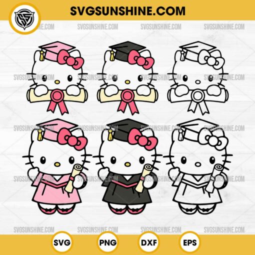 Bundle Hello Kitty Graduation SVG File, Hello Kitty Senior SVG, Pink Kitty Graduation Cap SVG