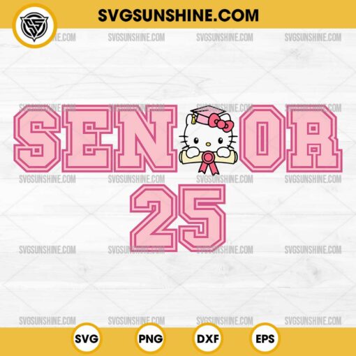 Hello Kitty Senior 2025 SVG, Pink Hello Kitty Graduation Cap SVG, Senior 2025 SVG