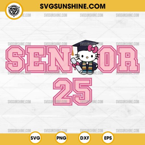 Senior 2025 Hello Kitty SVG, Pink Hello Kitty Graduation Cap SVG, Senior 2025 SVG