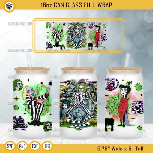 Horror Beetlejuice 16oz Can Glass Wrap PNG, Halloween Can Glass Wrap 16oz PNG