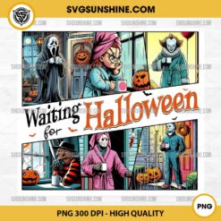 Horror Characters Coffee Waiting For Halloween 2024 PNG Sublimation Designs