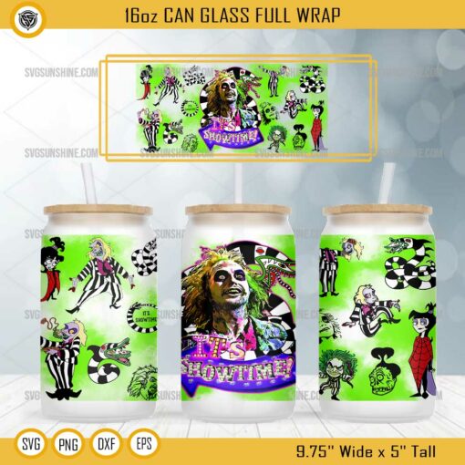 It's Showtime Beetlejuice Can Glass Wrap 16oz PNG