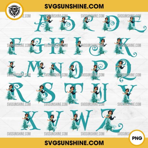 Jasmine Aladdin Alphabet PNG, Disney Princess Alphabet Letters PNG, Jasmine Princess Alphabet Clipart Digital Download