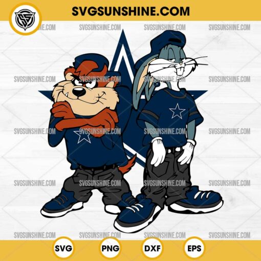 Looney Tunes Tasmanian Devil And Bugs Bunny Dallas Cowboys Football SVG