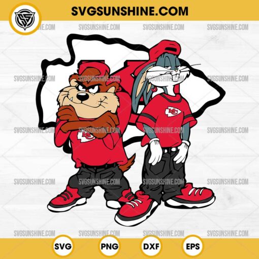 Looney Tunes Tasmanian Devil And Bugs Bunny Kansas City Chiefs Football SVG