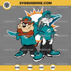 Looney Tunes Tasmanian Devil And Bugs Bunny Miami Dolphins Football SVG