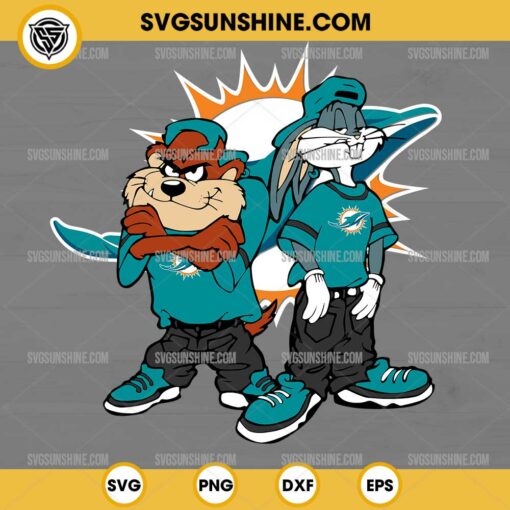 Looney Tunes Tasmanian Devil And Bugs Bunny Miami Dolphins Football SVG