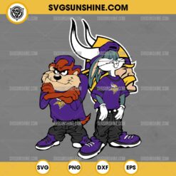 Looney Tunes Tasmanian Devil And Bugs Bunny Minnesota Vikings Football SVG