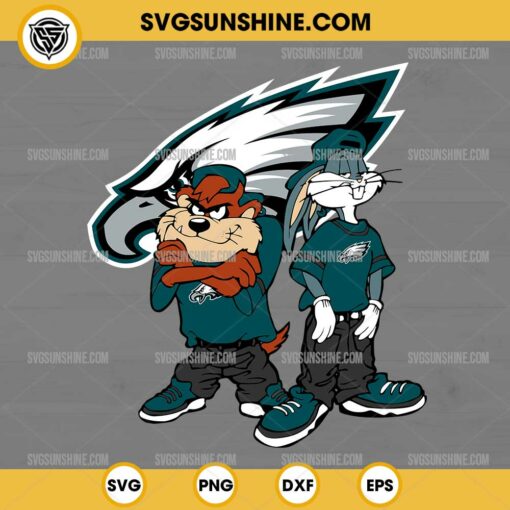 Looney Tunes Tasmanian Devil And Bugs Bunny Philadelphia Eagles Football SVG