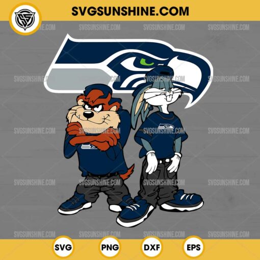 Looney Tunes Tasmanian Devil And Bugs Bunny Seattle Seahawks Football SVG