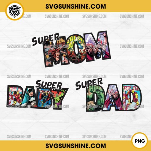 Marvel Super Mom Super Dad Super Baby PNG Sublimation