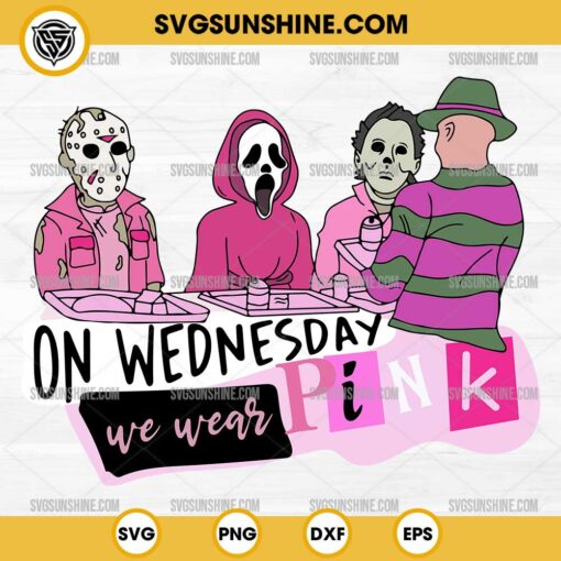 On Wednesday We Wear Pink SVG, Pink Horror Movie Characters SVG, Mean Girls Halloween SVG