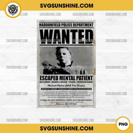 Michael Myers Wanted PNG Sublimation PNG