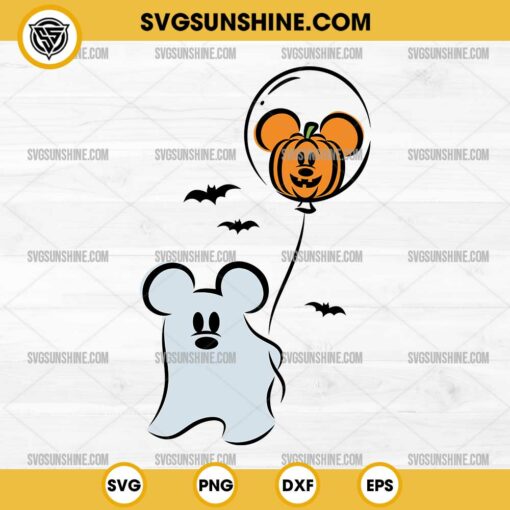 Mickey Boo Ghost With Balloons SVG, Mickey Mouse Balloons Pumpkin Halloween SVG