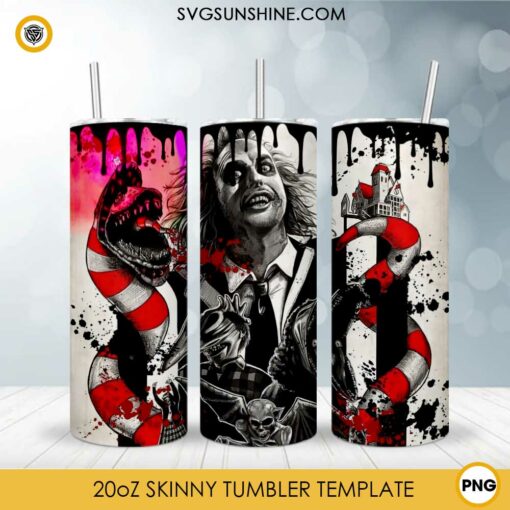 Beetlejuice Tumbler Wrap PNG, Horror Halloween 20oz Skinny Tumbler Template PNG