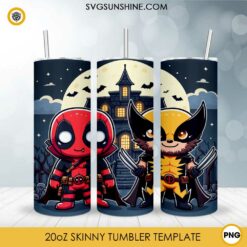 Chibi Deadpool Wolverine Halloween 20oz Tumbler Wrap PNG File