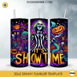 Beetlejuice It's Showtime 20oz Skinny Tumbler Template PNG