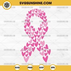 Pink Cancer Ribbon Heart SVG, Breast Cancer Awareness Heart SVG, Breast Cancer SVG