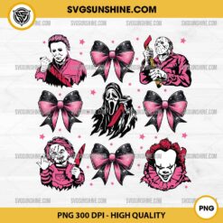 Pink Halloween Coquette PNG File, Pink Horror Movie Characters PNG, Pink Horror Movie Killers PNG