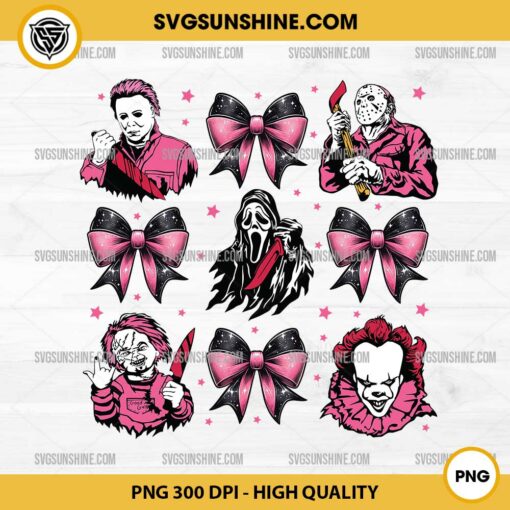 Pink Halloween Coquette PNG File, Pink Horror Movie Characters PNG, Pink Horror Movie Killers PNG