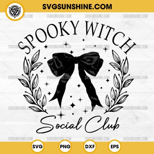 Spooky Witch Social Club SVG, Halloween Coquette Bow SVG, Spooky Season SVG, Witch SVG