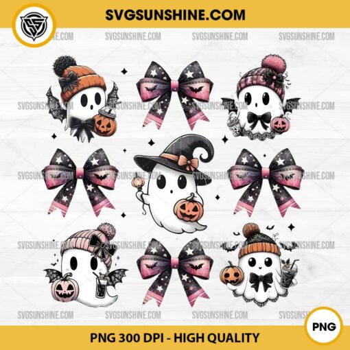 Boo Ghost Halloween Coquette PNG, Halloween Coquette Bow PNG, Ghost Drinking Halloween Pumpkin PNG