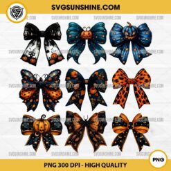 Halloween Coquette Bow PNG, Pumpkin Coquette Bow PNG, Horror Bow Halloween 2024 PNG