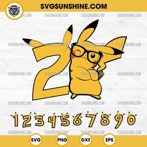 Pikachu Pokemon Numbers SVG, Pikachu Customized Numbers SVG, Pokemon Birthday Numbers SVG