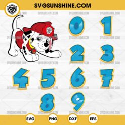 Marshall PAW Patrol Numbers SVG, Marshall Customized Numbers SVG, PAW Patrol Birthday Numbers SVG