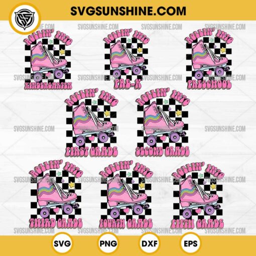 Rollin Into School SVG Bundle, Back to School Bundle SVG, Rollin Into Kindergarten Pre K SVG, 1st Grade SVG, 2nd Grade SVG