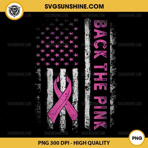 Back The Pink Breast Cancer Awareness PNG, Pink Ribbon American Flag PNG