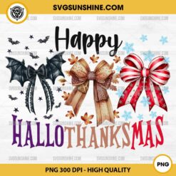 Coquette Bow Happy Hallothanksmas PNG, Halloween Thanksgiving Christmas PNG, Hallothanksmas PNG Sublimation