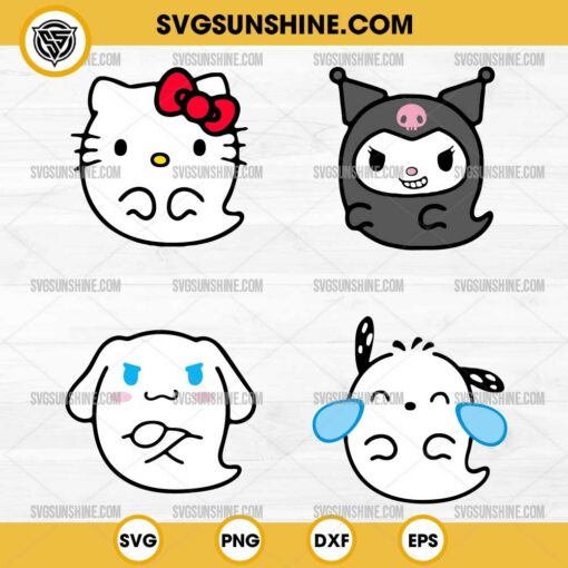 Bundle Hello Kitty Friends Halloween SVG, Boo Ghost Sanrio Characters SVG, Ghost Hello Kitty SVG, Ghost Kuromi SVG