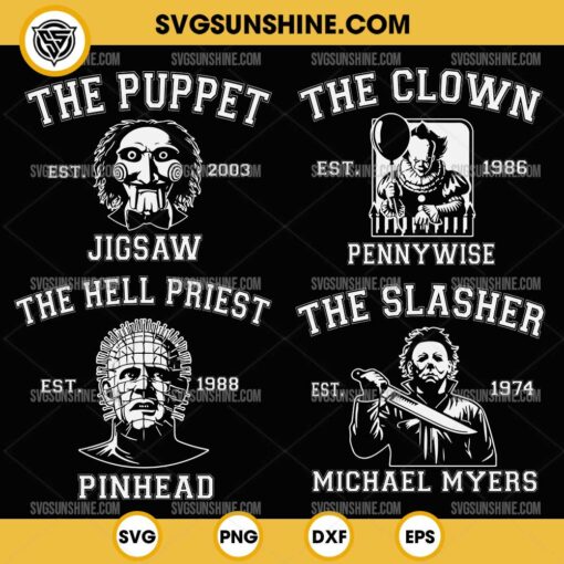 Bundle Horror Movie Killers SVG, Billy the Puppet Jigsaw SVG, The Clown Pennywise It SVG, Pinhead Hellraiser SVG