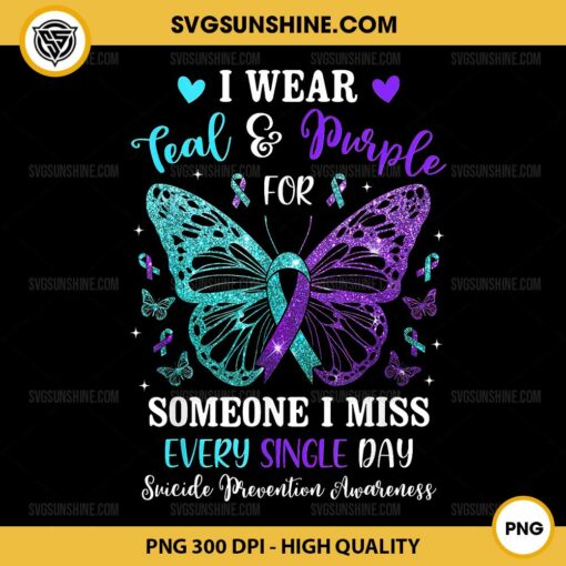 Butterfly I Wear Teal And Purple PNG, Suicide Prevention Awareness PNG