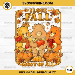 Care Bears I Love Fall PNG, Pumpkin Care Bears Fall PNG, Care Bears Halloween PNG