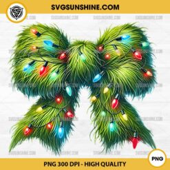 Grinch Bow PNG, Grinch Christmas Lights Bow PNG, Coquette Bow Christmas PNG